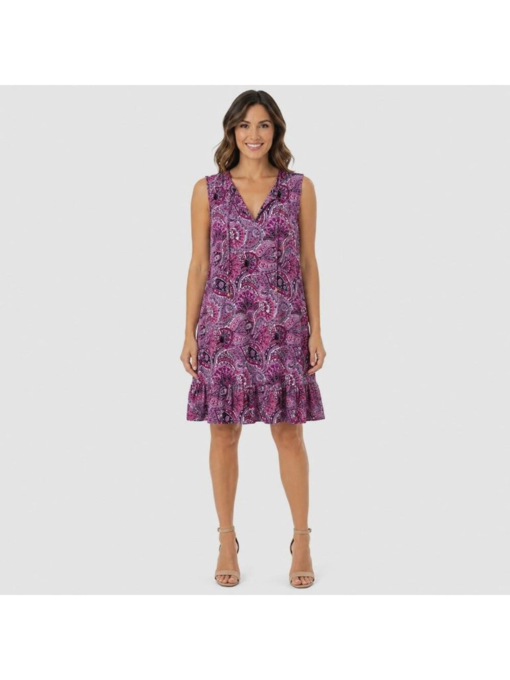 Michael Kors Women Pink Paisley Sleeveless Knee Length Dress Size M